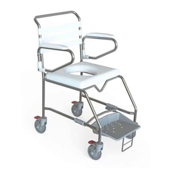K Care Transit Mobile Shower Commode with Retractable Footplate