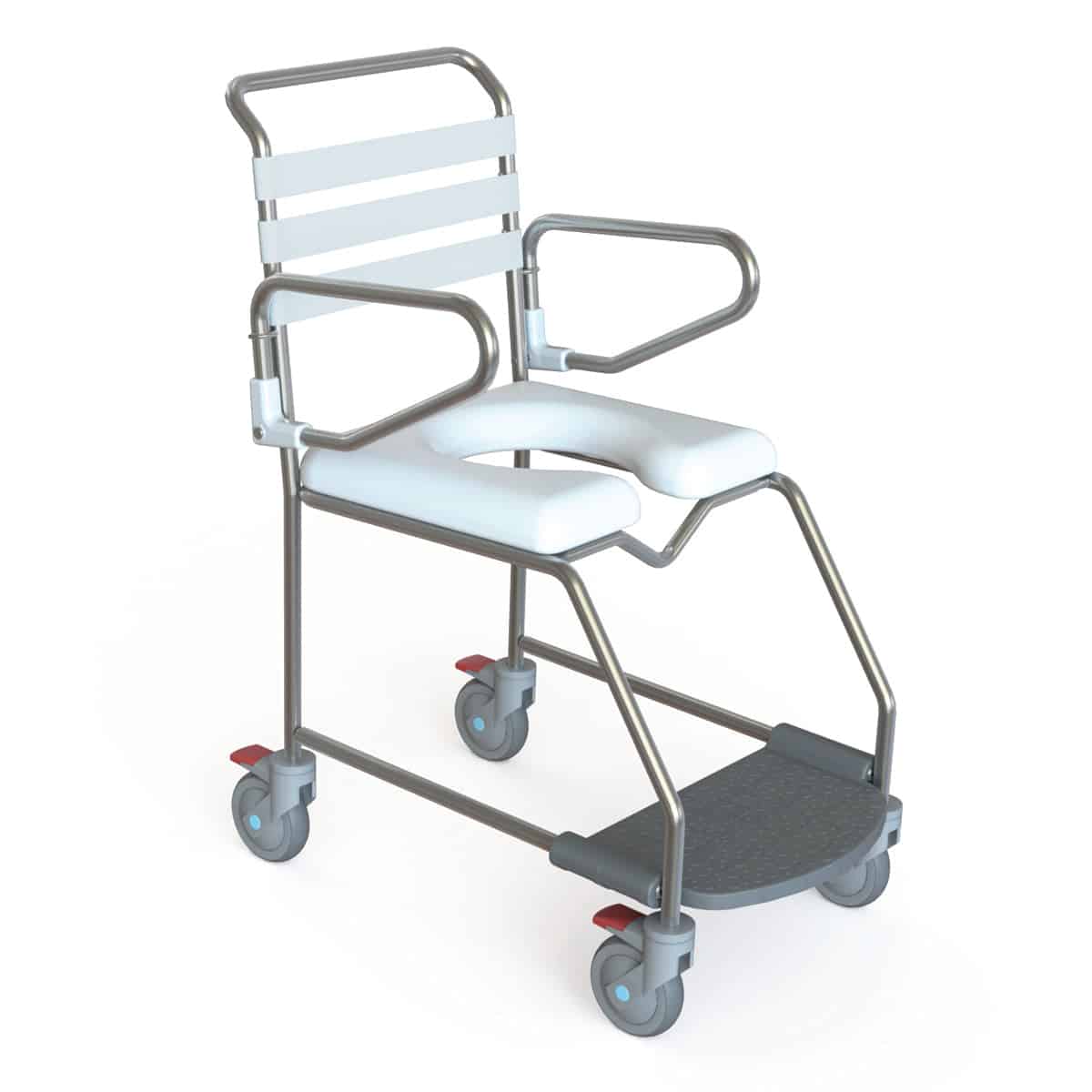K Care Transit Mobile Shower Commode with Weight Bearing Platform Attendant Propelled
