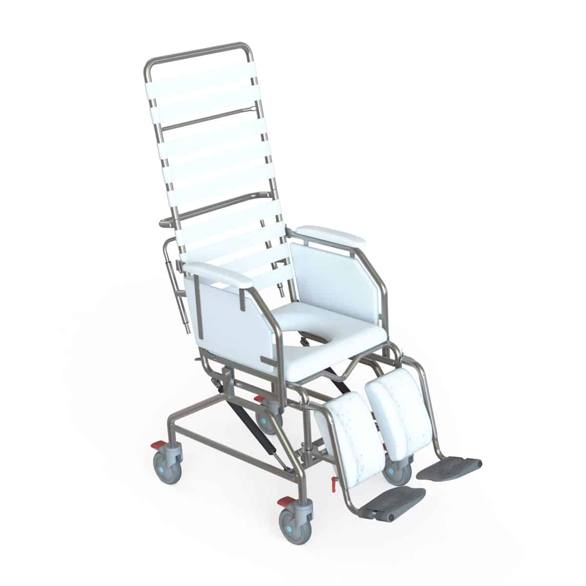K Care Tilt in Space Mobile Shower Commode with Swingaway Footrest and Removable Padded Arm Infills