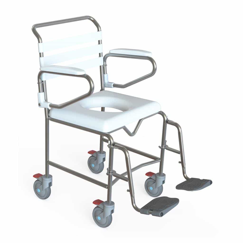 K Care Transit Mobile Shower Commode with Swing Away Footrest